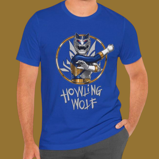 Super Sentai Inspired power rangers wildforce silver ranger  T shirt featuring the words Howling Wolf