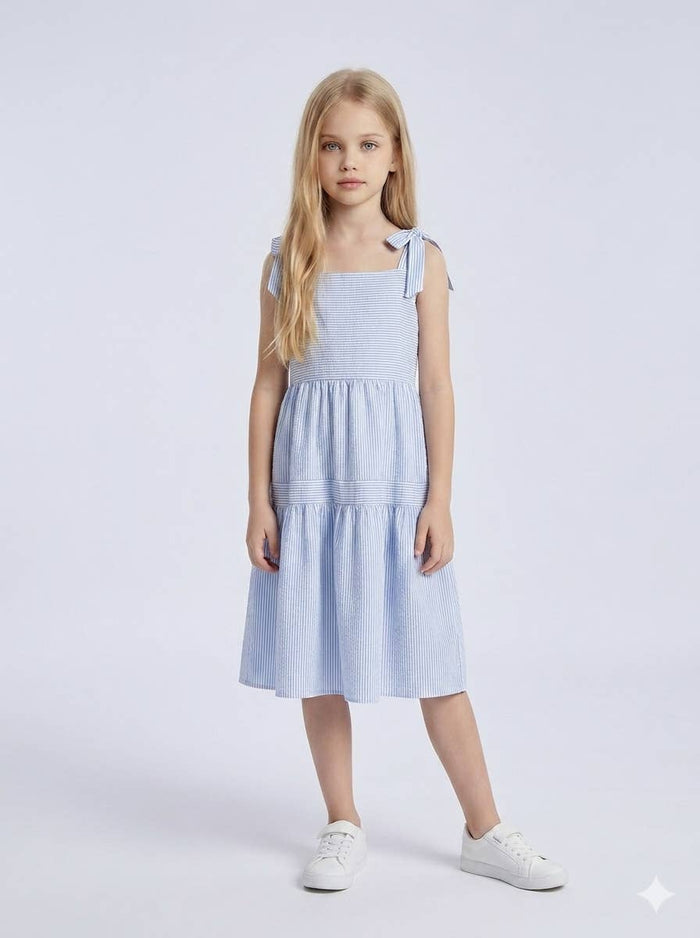 Gestreiftes Baumwollkleid mit Bindeträger für Mädchen
