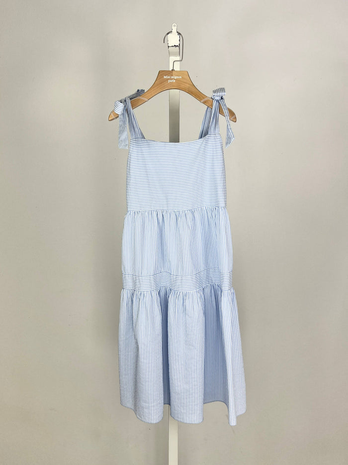 Gestreiftes Baumwollkleid mit Bindeträger für Mädchen