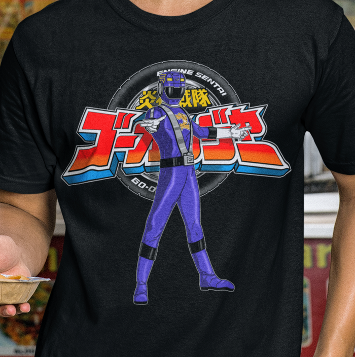 Super Sentai Inspired Go-Onger T shirt featuring Blue ranger and logo