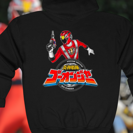 Go-Onger Red Full Zip Hoodie Custom Graphic Art Cosplay Shirts Rangers Retro Vintage 90s