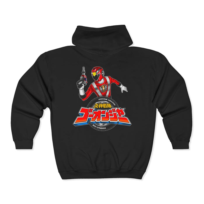 Go-Onger Red Full Zip Hoodie Custom Graphic Art Cosplay Shirts Rangers Retro Vintage 90s