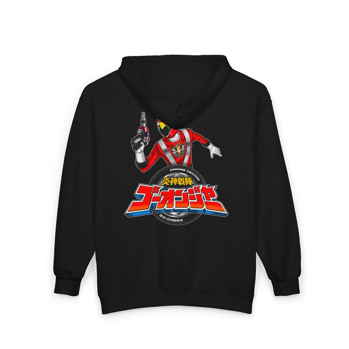 Go-Onger Red Full Zip Hoodie Custom Graphic Art Cosplay Shirts Rangers Retro Vintage 90s