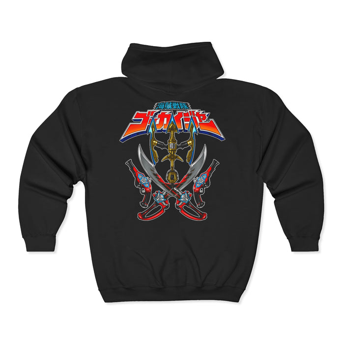 Gokaiger Gear Full Zip Hoodie Custom Graphic Art Cosplay Shirts Rangers Retro Vintage 90s