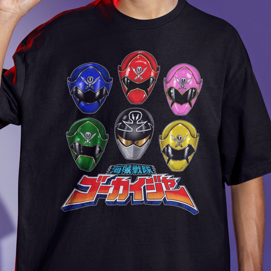 Gokaiger Gokai Helmet Tee Custom Graphic Art Cosplay Shirts Rangers Retro Vintage 90s