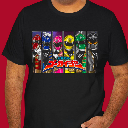 Gokaiger Roll Call Tee Custom Graphic Art Cosplay Shirts Rangers Retro Vintage 90s