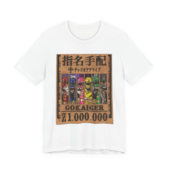 Gokaiger Wanted Poster Tee  Custom Graphic Art Cosplay Shirts Rangers Retro Vintage 90s