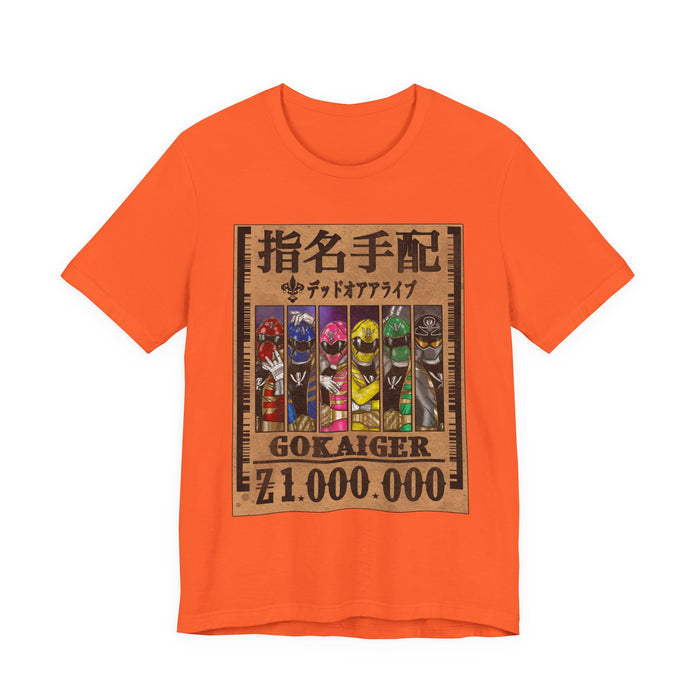 Gokaiger Wanted Poster Tee  Custom Graphic Art Cosplay Shirts Rangers Retro Vintage 90s