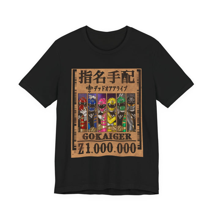 Gokaiger Wanted Poster Tee  Custom Graphic Art Cosplay Shirts Rangers Retro Vintage 90s