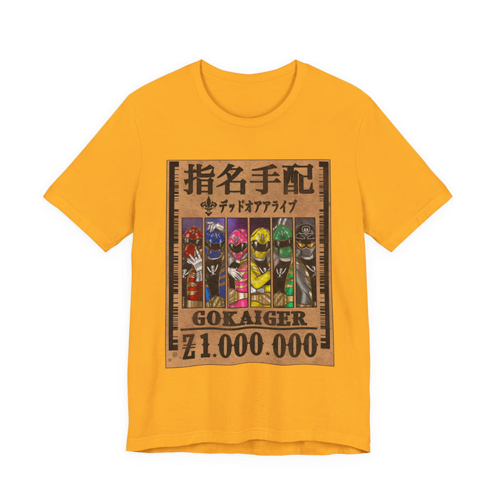 Gokaiger Wanted Poster Tee  Custom Graphic Art Cosplay Shirts Rangers Retro Vintage 90s
