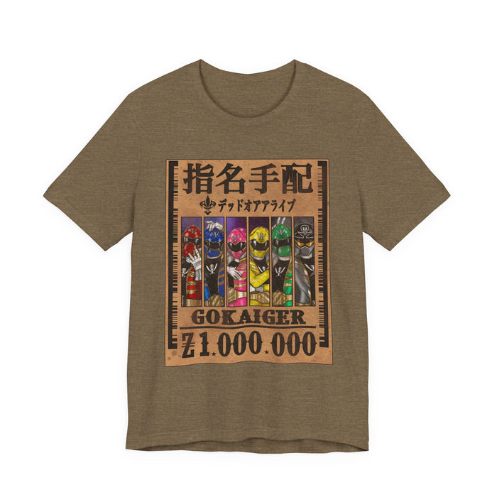 Gokaiger Wanted Poster Tee  Custom Graphic Art Cosplay Shirts Rangers Retro Vintage 90s