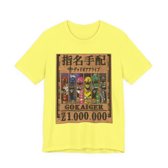 Gokaiger Wanted Poster Tee  Custom Graphic Art Cosplay Shirts Rangers Retro Vintage 90s