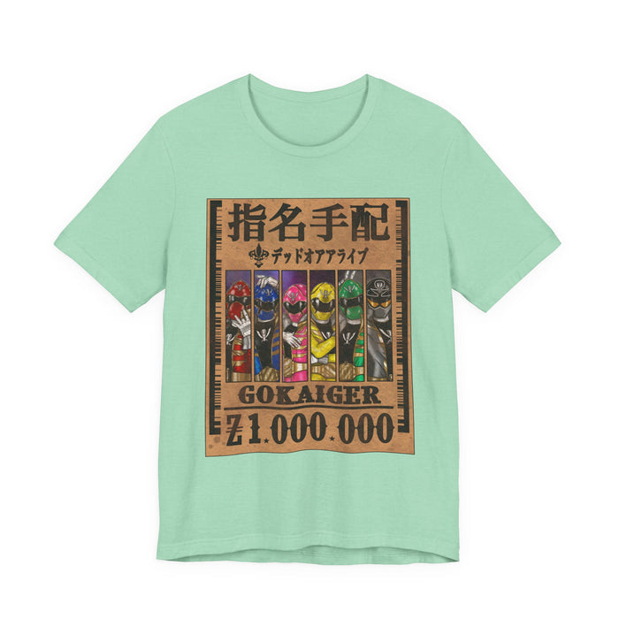 Gokaiger Wanted Poster Tee  Custom Graphic Art Cosplay Shirts Rangers Retro Vintage 90s