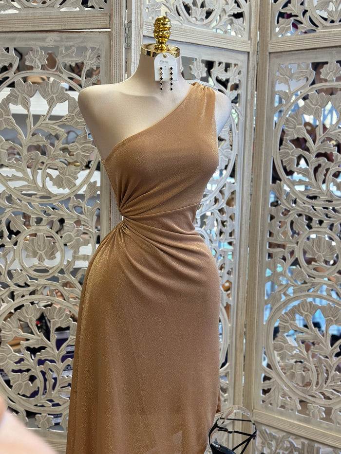 Gold Knotted Glitter Dress - Estira, Stretchy