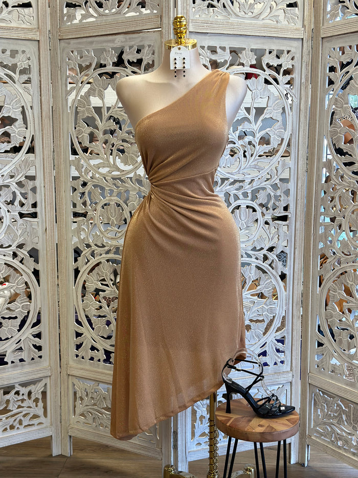 Gold Knotted Glitter Dress - Estira, Stretchy