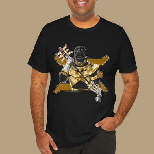 Super Sentai Inspired Ohranger / power rangers zeo  T shirt featuring gold ranger with staff