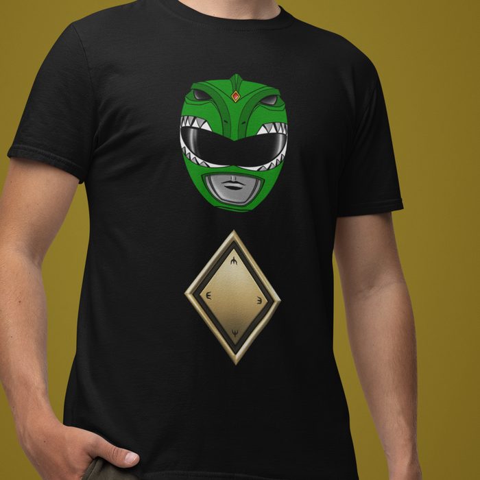 Super Sentai Inspired Zyuranger / power rangers T shirt featuring green dragon ranger helmet and gold chest diamond