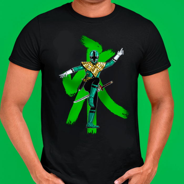 Green Samurai Dragon Ranger Tee Custom Graphic Art Cosplay Shirts Rangers Retro Vintage 90s