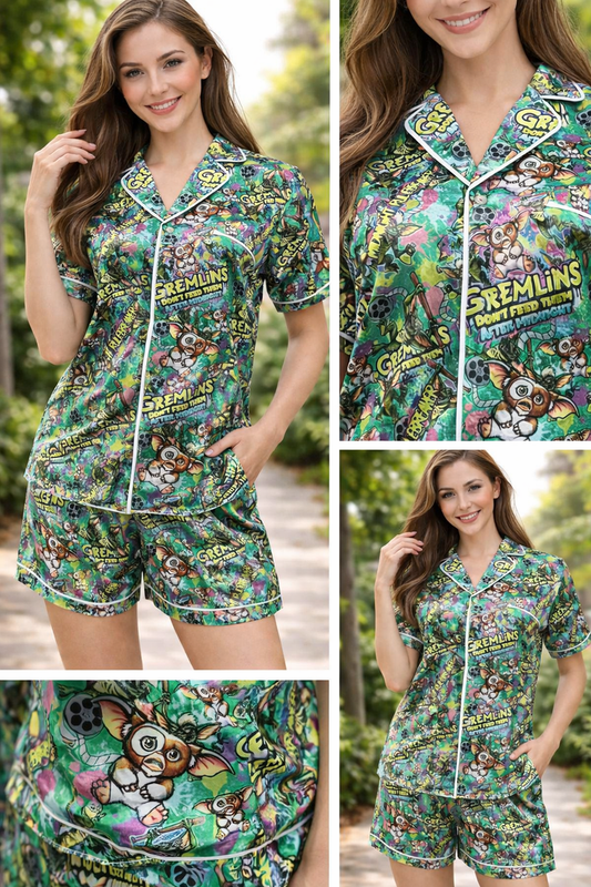 Gremlins pjs button down silky