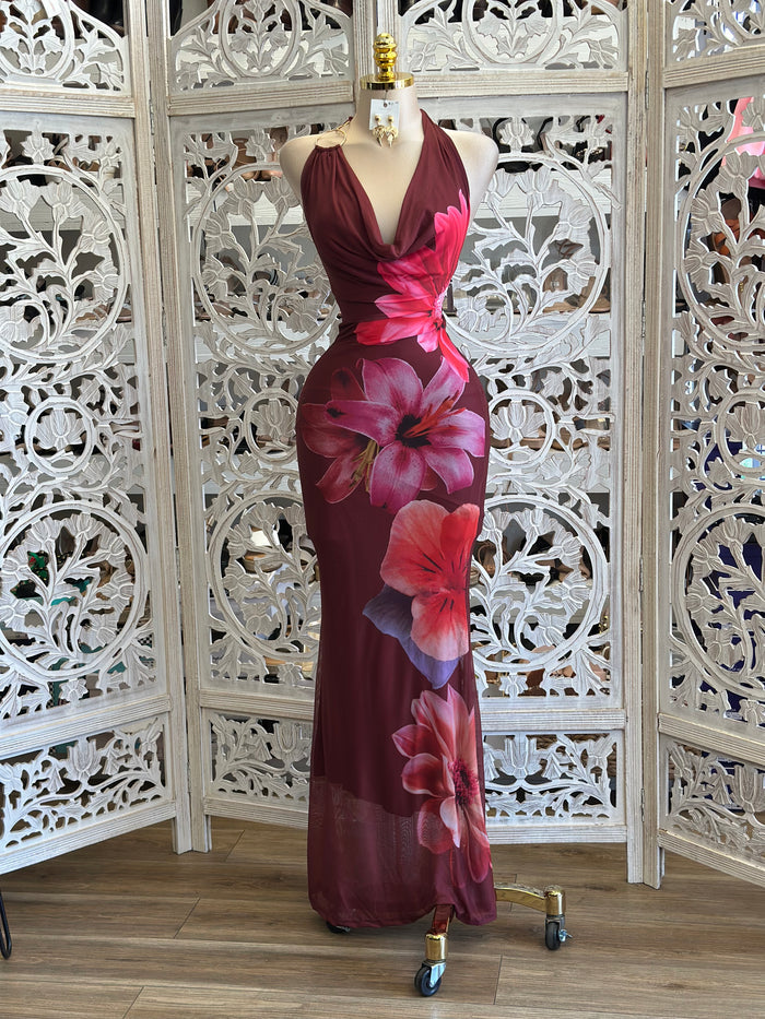 Hawaiian Flower Maxi Dress- Stretchy, Estira