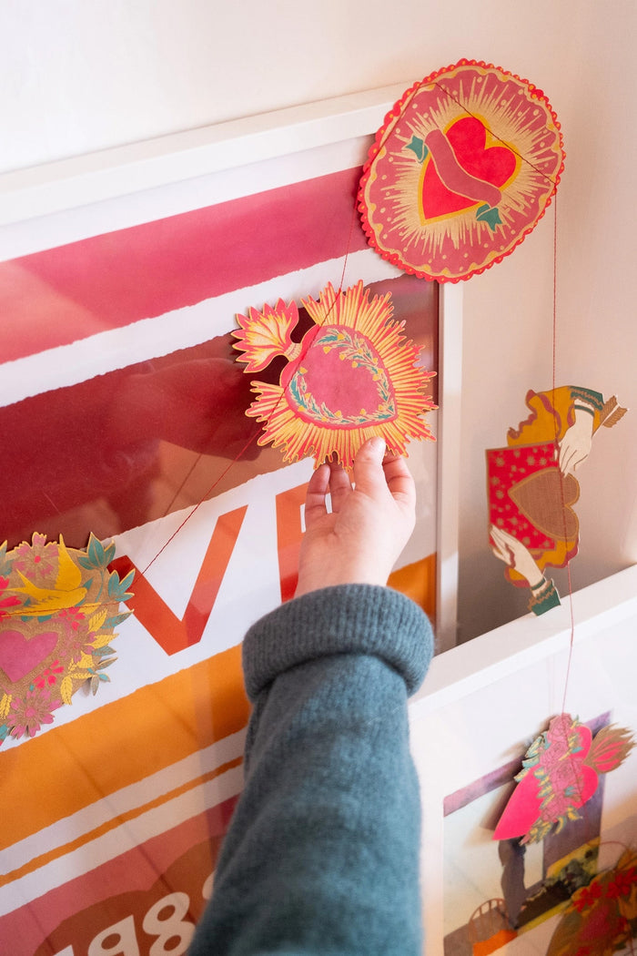Hearts Screen Printed and Sewn Garland