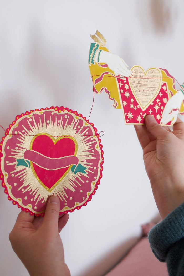 Hearts Screen Printed and Sewn Garland