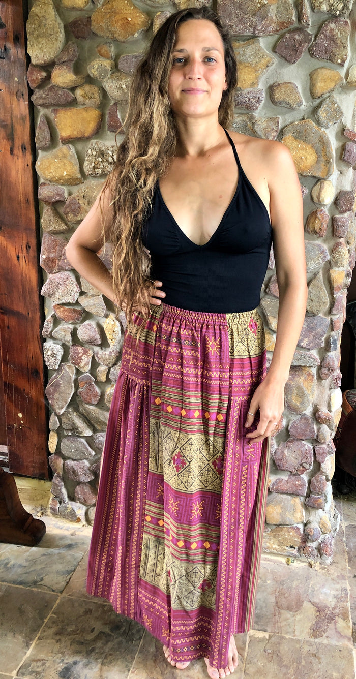 Hill-tribe Long Skirt - Pink and Gold
