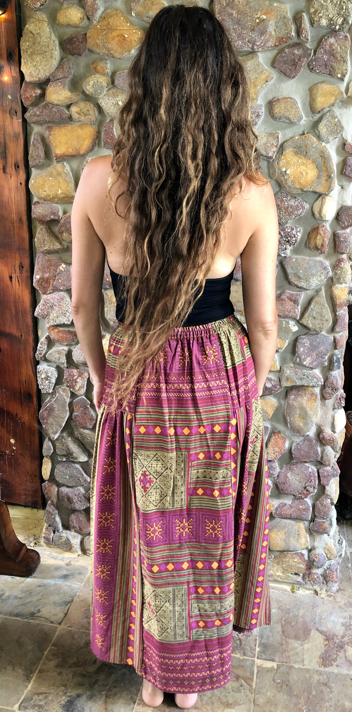 Hill-tribe Long Skirt - Pink and Gold