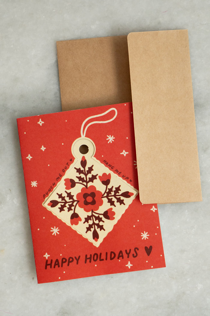Holiday Quilt Block - Punch-Out Ornament Card