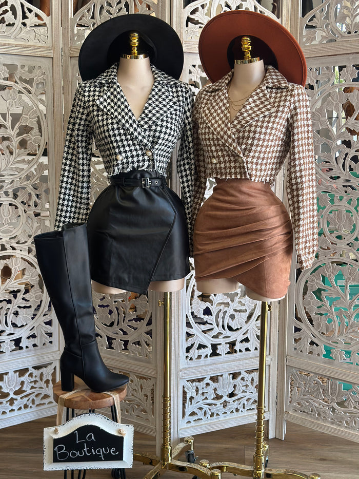 Houndstooth Cropped Blazer- Not Stretchy, No Estira