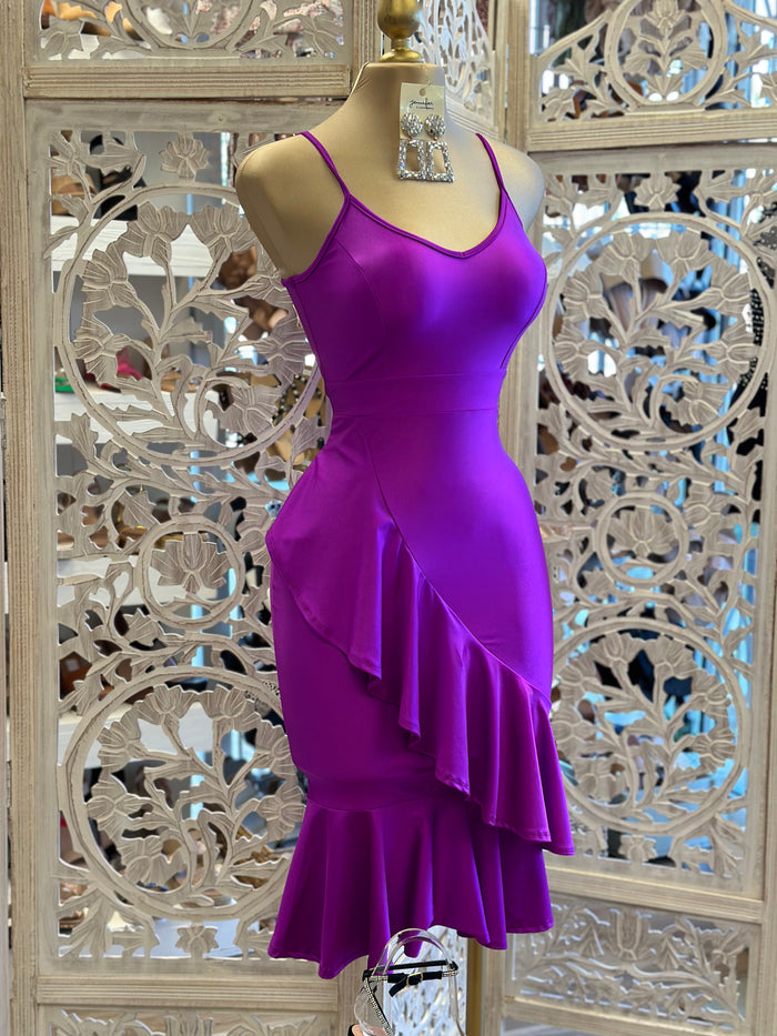 Magenta Midi Ruffle Dress