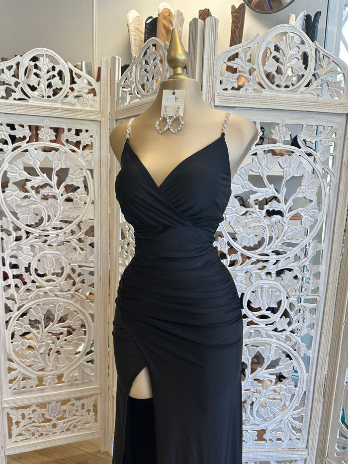 Black Rhinestone Strap Dress