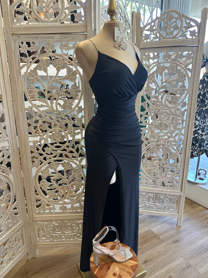 Black Rhinestone Strap Dress