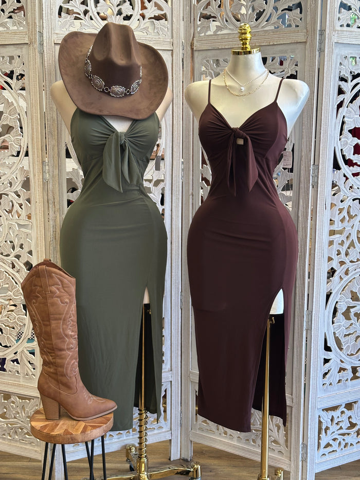 Keyhole Knotted Midi Dress- Estira, Stretchy