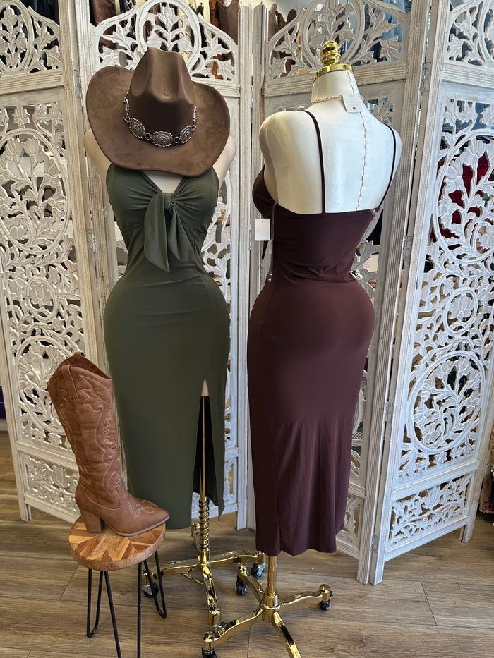 Keyhole Knotted Midi Dress- Estira, Stretchy