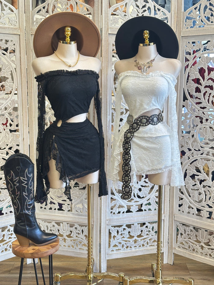 Lace Cutout Off Shoulder Mini Dress - Estira, Stretchy