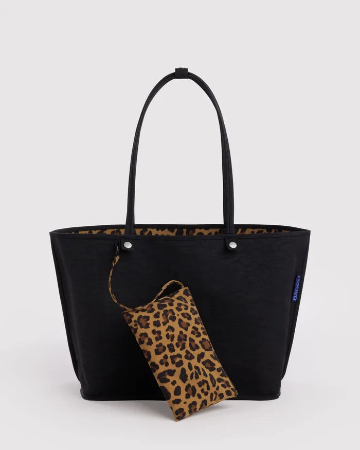 LARGE NYLON REVERSIBLE TOTE - LEOPARD MIX