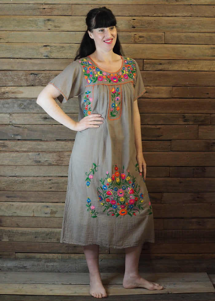 Long Frida Dress Taupe and Brights