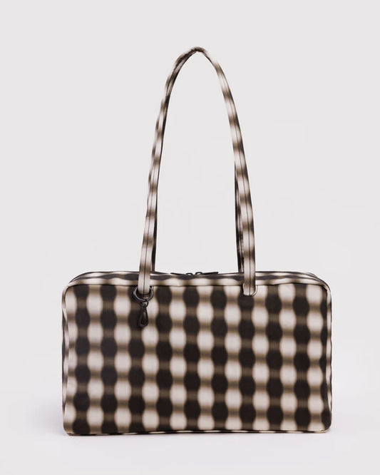 MEDIUM NYLON BOWLER BAG - BLURRED GINGHAM BROWN