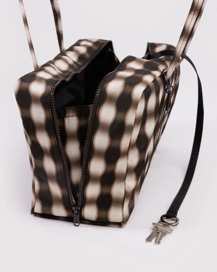 MEDIUM NYLON BOWLER BAG - BLURRED GINGHAM BROWN