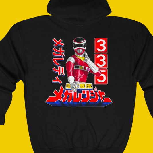 Megaranger MegaRed Full Zip Hoodie Custom Graphic Art Cosplay Shirts Rangers Retro Vintage 90s