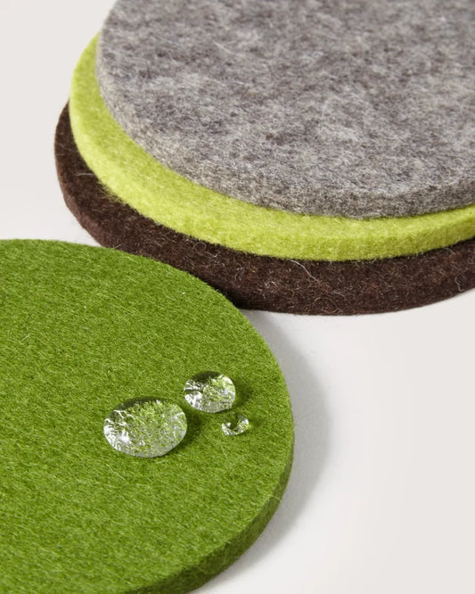 Merino Wool Round Coaster Multi 4 Pack - Forest