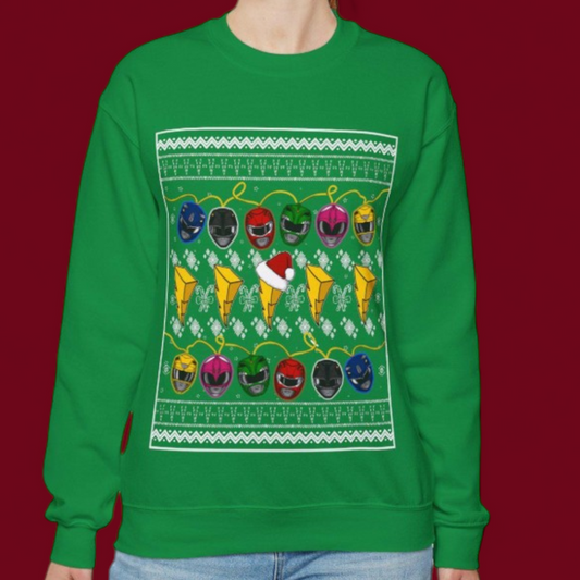 MMPR Ugly Christmas Sweatshirt Custom Graphic Art Cosplay Shirts Rangers Retro Vintage 90s