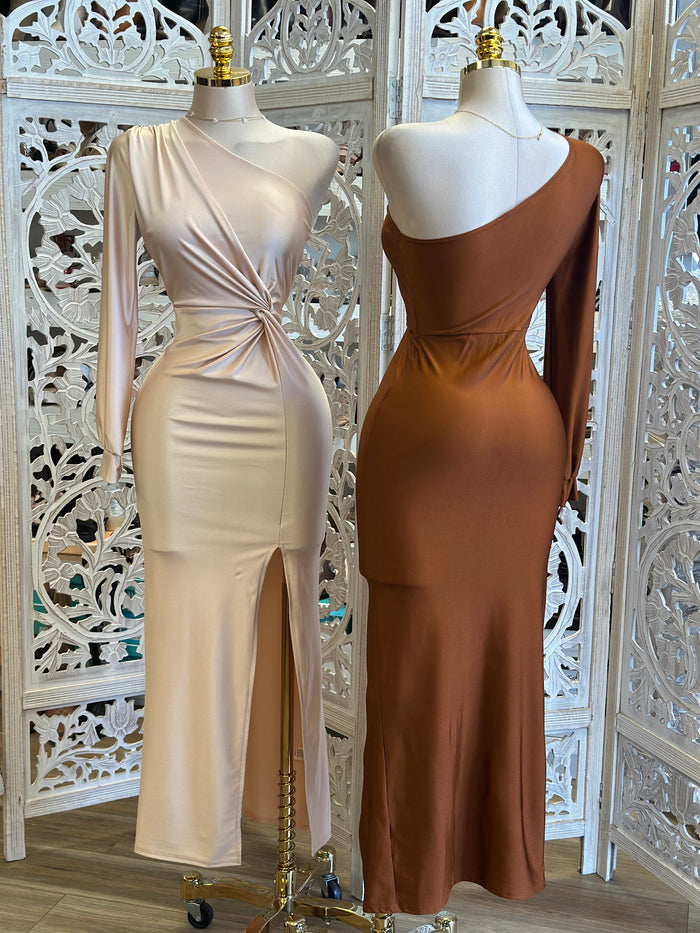 One Sleeve Knotted Midi Dress - Estira, Stretchy