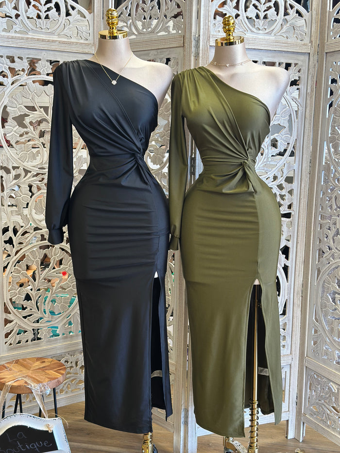 One Sleeve Knotted Midi Dress - Estira, Stretchy