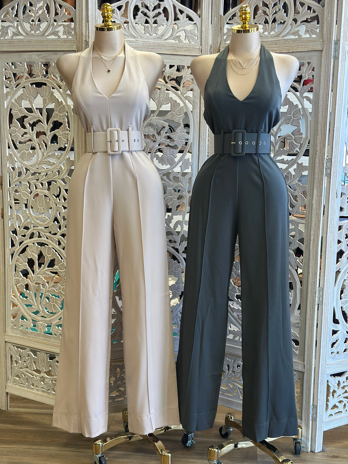 Open Back  Belt Pastel Jumpsuit- Not Stretchy, No Estira