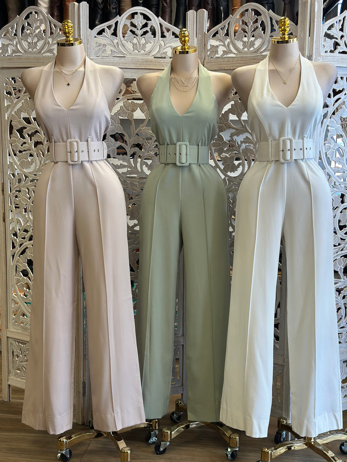 Open Back  Belt Pastel Jumpsuit- Not Stretchy, No Estira