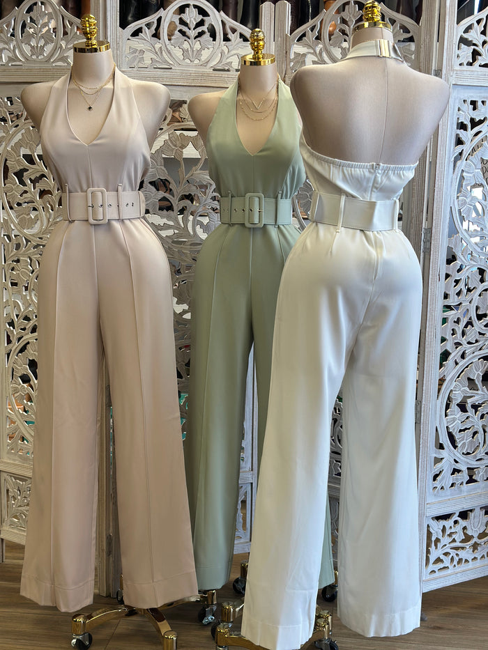 Open Back  Belt Pastel Jumpsuit- Not Stretchy, No Estira