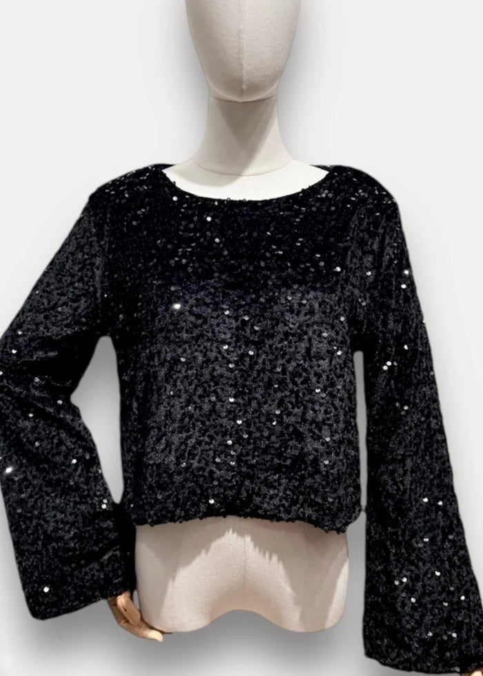 Pailletten Shirt „Indira“, schwarz