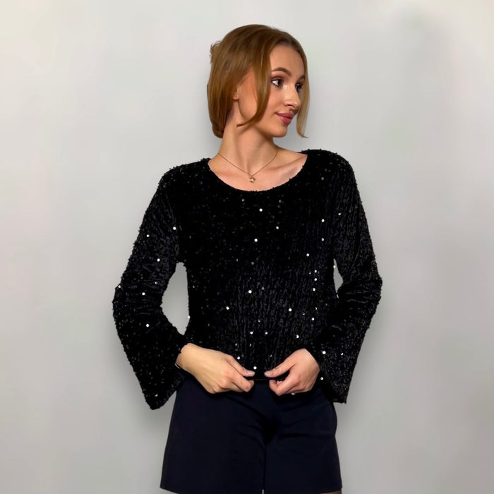 Shirt aus samt mit Pailletten bestickt
